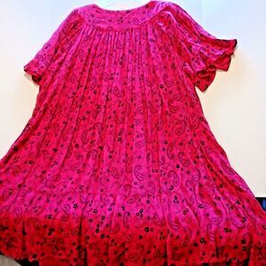 Go Softly Red Long Modest Boho Dress PXL with Short Sleeves, 100% Rayon.